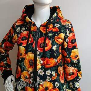 Bluza damska w maki na zamek z kapturem - handmade