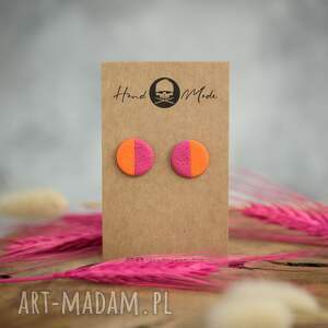 Dots M - pomarańczowo różowe, kolorowe kolczyki, z modeliny