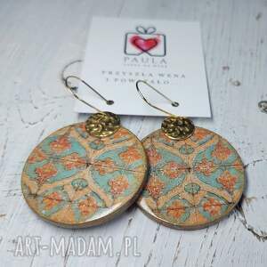 kolczyki decoupage, wakacyjne stal chirurgiczna orientalne, vintage, żywica