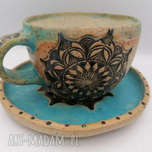 ręcznie zrobione ceramika komplet "mandala w turkusie" 2
