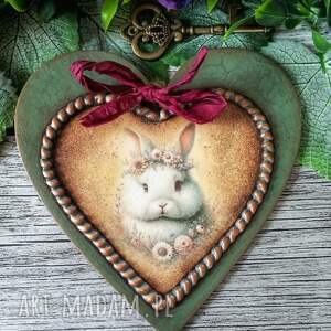 dekoracyjne serce decoupage z króliczkiem shabby chic vintage, farmhouse