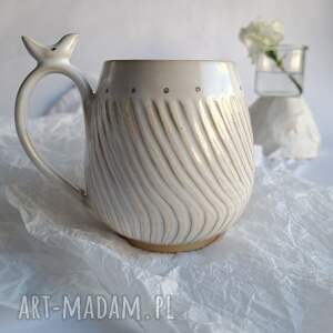 kubek ceramiczny biały z ptakiem kawy, herbaty, prezent