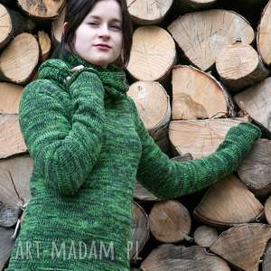 handmade swetry zielony melanżowy sweter z kominem