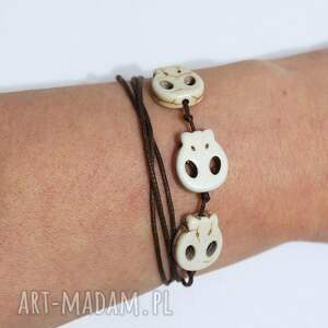 bransoletka - czaszki brązowa, sznureczki, sznurkowa dla niej niego