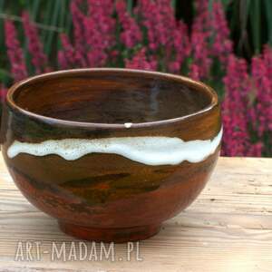 handmade ceramika miseczka/czarka brązy z białym