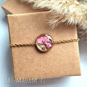 Handmade bransoletka z różową gipsówką - stal chirurgiczna