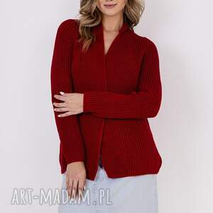 swetry kardigan z ciekawą stójką - swe120 czerwony mkm sweter, sweter bez