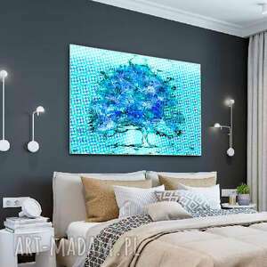 grafika niebieskie drzewo na płótnie 90 x 60, nowoczesny obraz do salonu