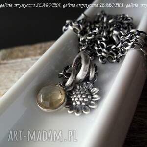 słonecznikowy naszyjnik z cytrynu i srebra srebro oksydowane minimalistyczny