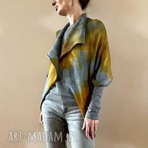 handmade swetry bawełniany kardigan "kokon" gray&musztarda