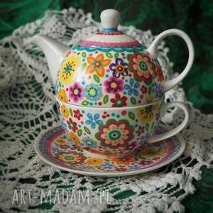 ręcznie malowany zestaw do parzenia herbaty imbryk folk dzień matki, prezent