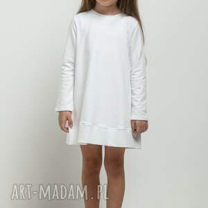 sukienka trapezowa z plisą u dołu dla dziewczynki, mmd36, biała, możliwość