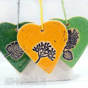 ceramiczne ozdoby choinkowe - las, dekoracje leśne, serca