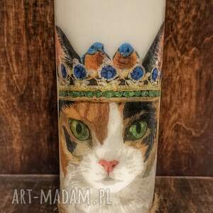 świeca dekoracyjna 20 cm kot z koroną miłości do kotów, pomysł na prezent