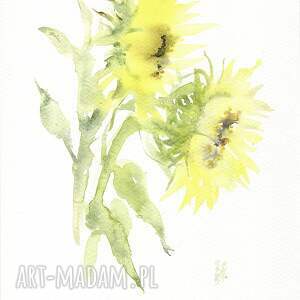oryginalna akwarela słoneczniki, malarstwo, kwiaty dekoracje ścienne