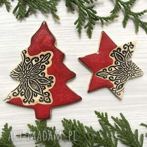 ceramika komplet magnesów choinka i gwiazdka, magnesy świąteczne, dekoracje