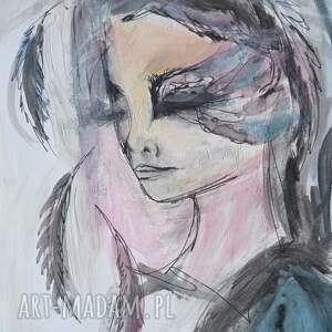 Tęskniąc za aniołem - autorska grafika mixed media A4