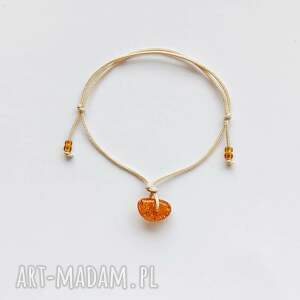 Okrąg bransoletka handmade bursztyn słomkowy i szklane koraliki