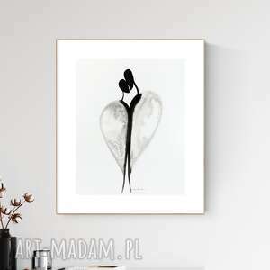 grafika 40x50 cm malowana ręcznie, abstrakcja, styl skandynawski, grafika czarno-biała