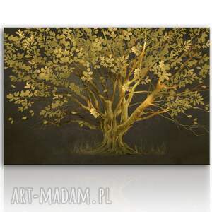 duży obraz do salonu drukowany na płótnie z drzewem w odcieniach złota 120x80