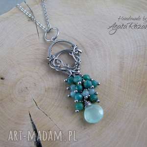 handmade wisiorki wisiorek chalcedon, amazonit, jadeit, wire wrapping