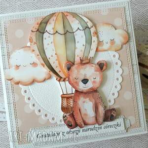 ręcznie robione scrapbooking kartki kartka z okazji narodzin dziewczynki z misiem 2