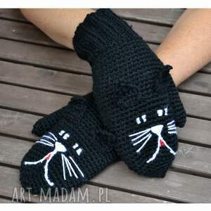 rękawiczki koty czarne/rękawice na szydełku i drutach/damskie rękawiczki/zimowe