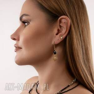 Kolczyki z onyksem Serce, Srebro 925 w złotym pokryciu