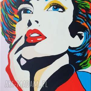 obraz ręcznie malowany pop - art kolorowe wlosy kobieta, marzycielka czerwone