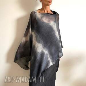 handmade poncho narzutka lniana grafit&biel