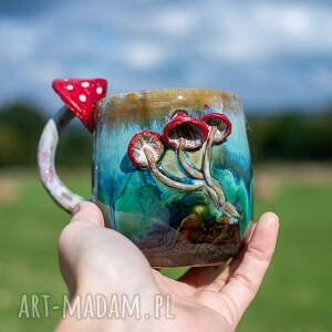 handmade kubek z muchomorkiem grzybki zielone poszycie ok 370 ml 3