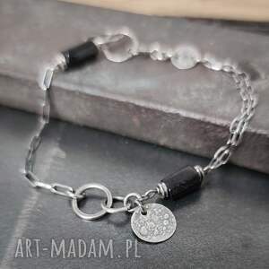 Prezent Czarny turmalin. Surowa srebrna bransoletka19