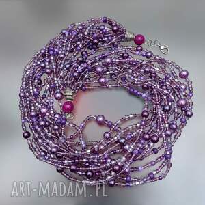 Naszyjnik Duży Perły Fioletowe Szkło 25.176, z pereł