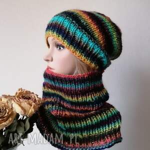 ręcznie na drutach - samba miły, ciepły komplet projekt autorski, rękodzieło