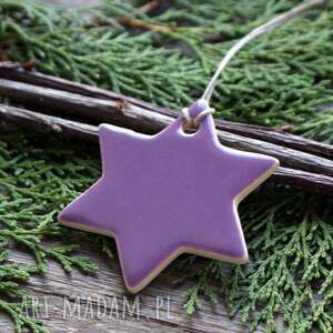 fioletowa gwiazdka - zawieszka ceramiczna ozdoba choinkowa stroik