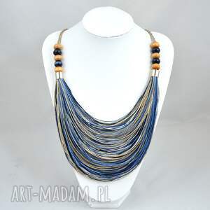 Prezent Beżowo granatowy naszyjnikz lnianego sznurka i korali