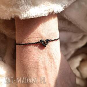 delfina dolls serduszko delikatna pleciona bransoletka, hematyt czarny sznurek