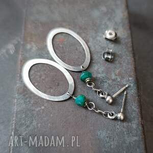 kolczyki z chryzokolą na sztyfcie 2, srebro oksydowane pomysł prezent