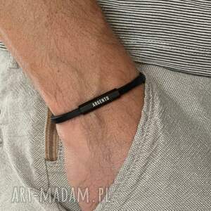 bransoletka męska czarna argentomen rzemieni