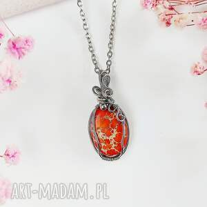 Prezent Naszyjnik Jaspis Cesarski stal chirurgiczna wisiorek handmade