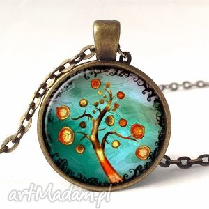 jesienne drzewo - medalion z łańcuszkiem prezent, turkus, drzewko