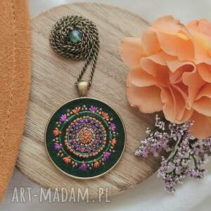 handmade naszyjniki naszyjnik mandala boho pomarańczowo - różowa z onyksem