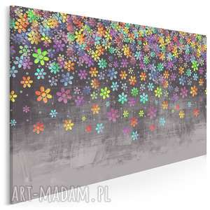 obraz na płótnie - kwiatki kolorowy szary - 120x80 cm (66401)
