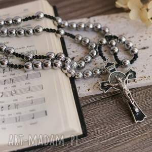 różaniec na sznurku hematyt, wojownicy maryi sznurek jubilerski