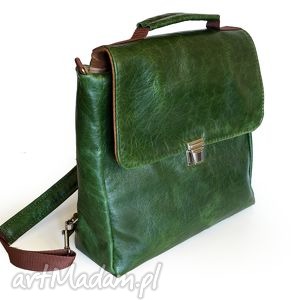 handmade teczki plecak / torba skóra zielona pull up