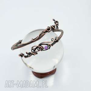 spiral - bransoletka z miedzi i jadeitu, wire wrapping, biżuteria prezent