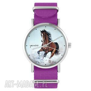 handmade zegarki zegarek - brązowy koń amarant, nylonowy