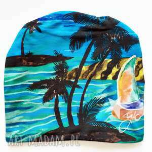 czapka niebiańska plaża, morze, hawaje, palmy, bali, hawajski