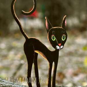 czarny kot - magnes na lodówkę, dekoracje ze sklejki koty, drobny upominek
