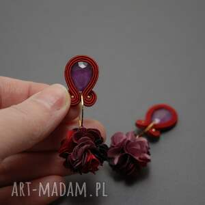 kolczyki sutasz z kwiatkiem, sznurek, wyjściowe, delikatne, eleganckie, wiszące